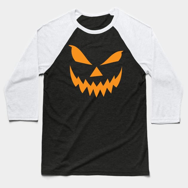 Scary Jack O' Lantern Pumpkin Face (orange version) Baseball T-Shirt by Elvdant